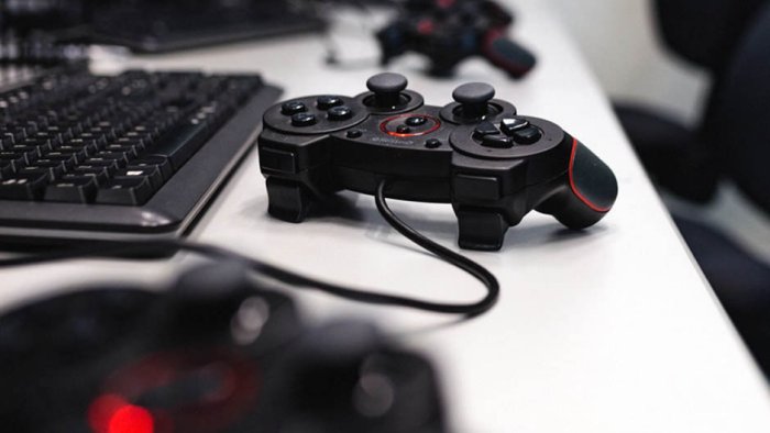 A games controller sitting on a table