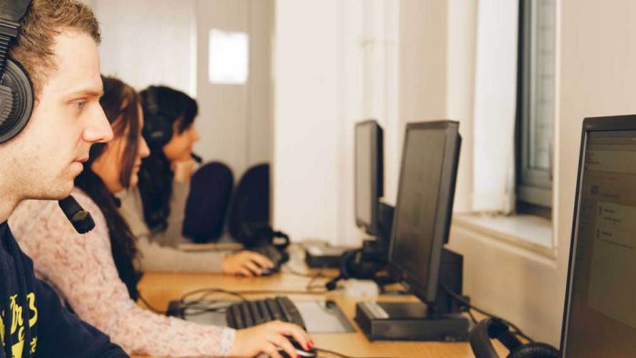 Students working on computers