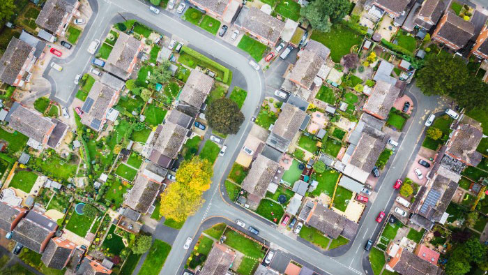 aerial image of a UK housing estate