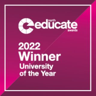 2022 winner University of the year badge from Educate North Awards