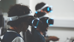 Students wearing VR headsets