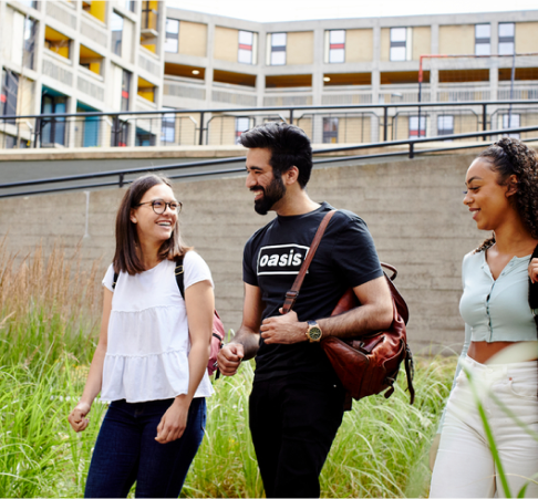 Students walking near college building