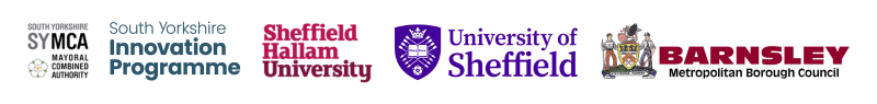 Featuring logos of Sheffield Hallam University, University of Sheffield, Barnsley Metropolitan Council and South Yorkshire Mayoral Combined Authority 