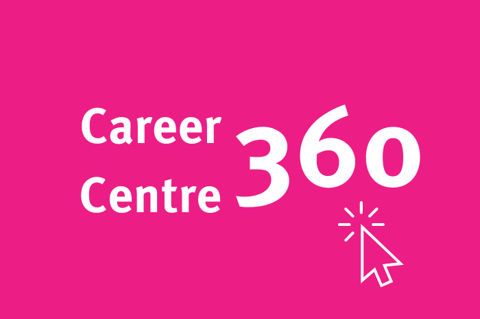 Career Centre 360 on a pink background with a click icon