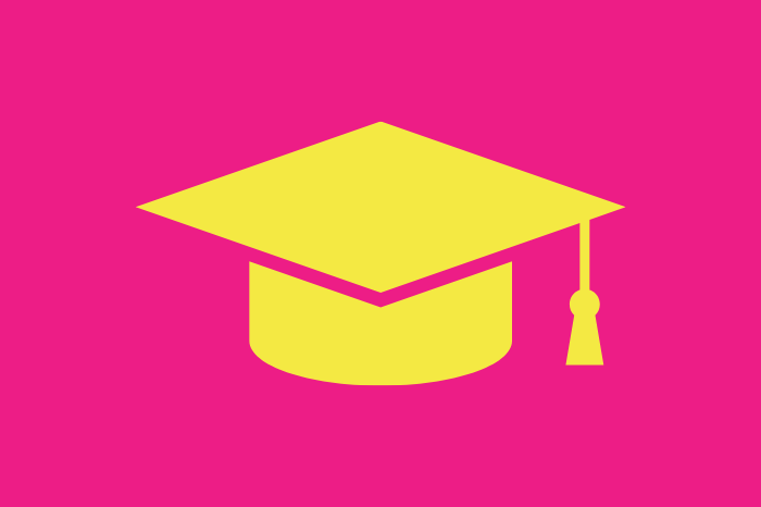 Yellow graduation cap on hot pink background