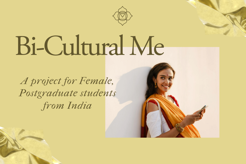 Poster for Bi Cultural Me project, featuring smiling Indian woman