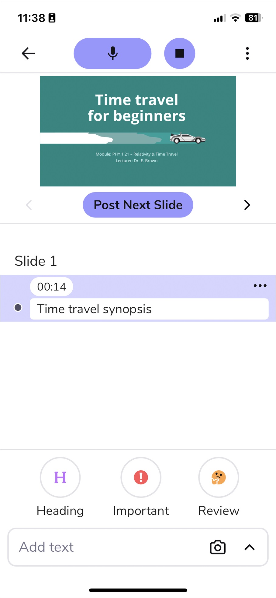 screenshot of where to type a note and how it will be displayed 