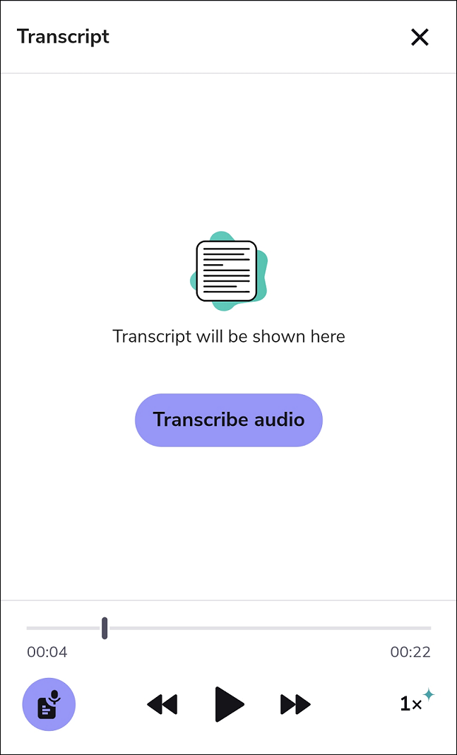 Transcription display with button to start transcription  