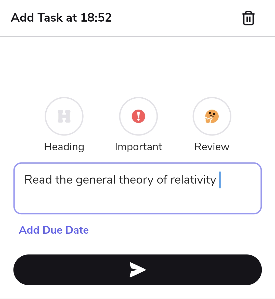 screenshot of creating a task