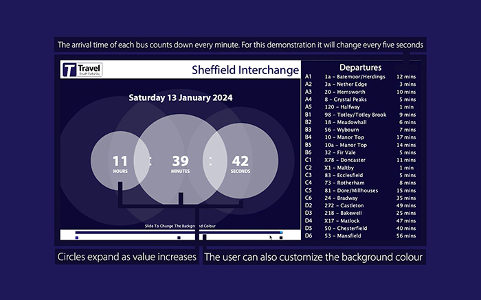 A demonstrative image of a digital-clock design created by student Fraser Stenton.