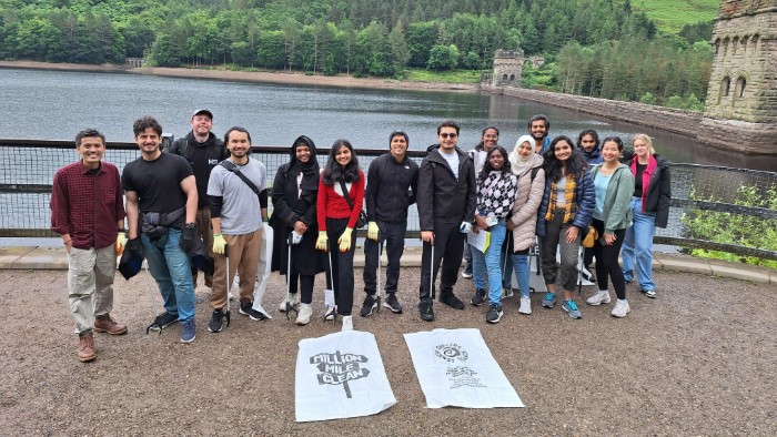 Sheffield Hallam students at Ladybower reservoir with litter pickers.