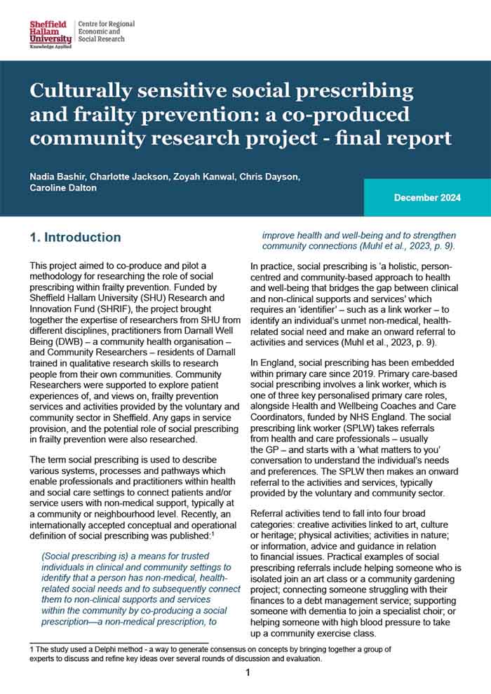 Culturally sensitive social prescribing and frailty prevention: a co-produced community research project - final report