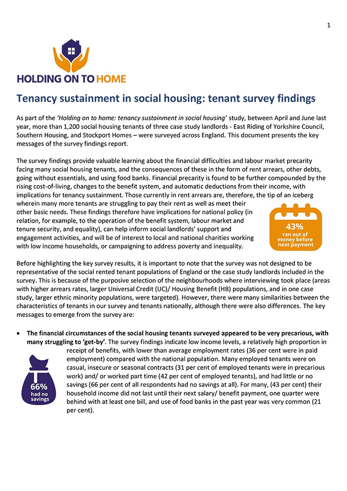 Tenancy sustainment in social housing: tenant survey findings - Summary