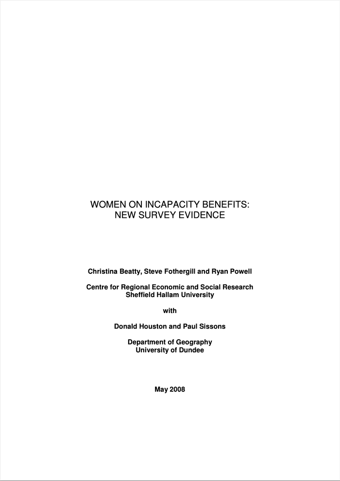 Women on Incapacity Benefits: New Survey Evidence