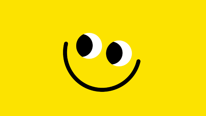 cartoon image of a smile with eyes looking left