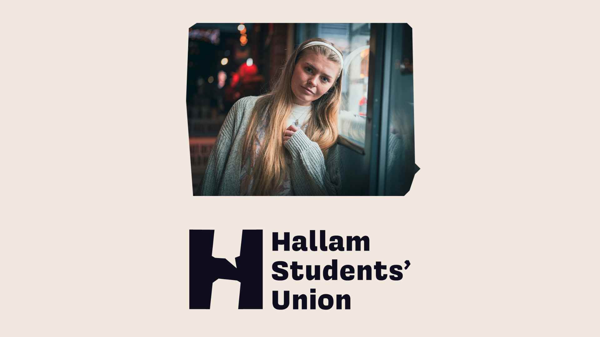 Image of a student and the Hallam Students' Union logo