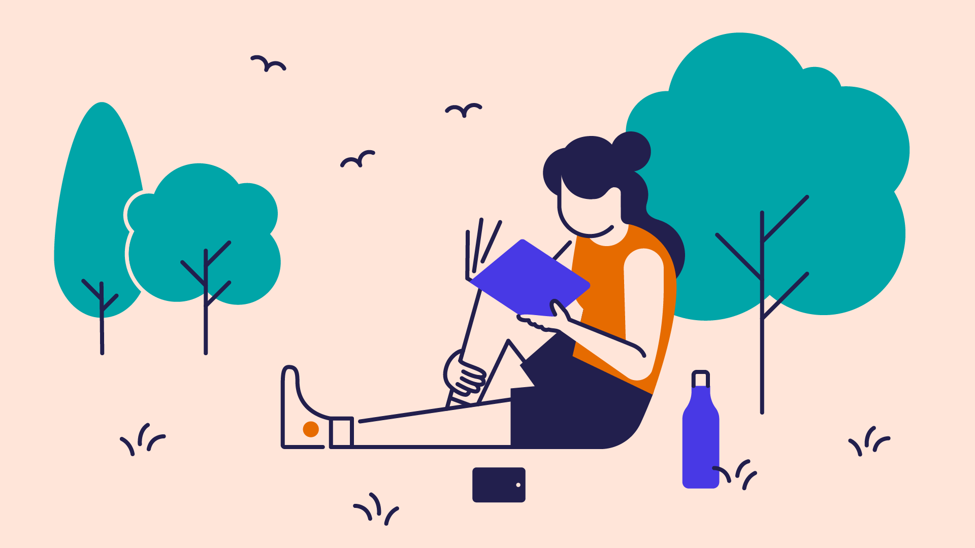 An illustration of a person sat reading under a tree